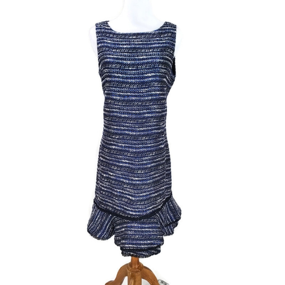 Karl Lagerfeld Paris Tweed Dress Sleeveless 6 Blue Black Old Money Workwear Fall